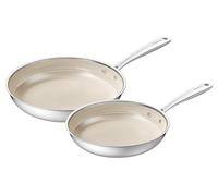 Redchef Hybrid Nonstick Frying Pans Set,24cm/28cm Frying Pan Skillet 2pcs,Tri-Ply Stainless Steel Ceramic Skillet with Stay-Cool Handle,Non Toxic,Dishwasher Safe,Compatible with All Cooktops(Beige)