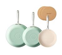 Redchef Non Stick Ceramic Saucepan Set, 20/24/28cm (8/9.5/11in), Ergonomic SS Handles, Induction Hob Ready, PFOA Free, Oven Safe, 3 Cork Pads - Mint Green