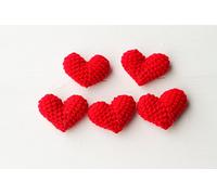 redchocol8® NEW Set of 5 Handmade Crochet Red Hearts Amigurumi 3D Charm Wedding Card-making Deco
