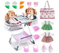 RedCrab Baby Doll Accessories Set, 13" Baby Doll with High Chair & Feeding Set, 20Pcs Accessories Includes Handbag, 2 Clothes, Bottle & Dummy Role Play Toys Gifts for Kids Girls 3+ Year Old