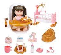RedCrab Baby Doll Playset, 12" Newborn Doll Feeding and Bed Play Set with Accessories Doll Crib, Feeding Chair, Clothes, Bottle, Potty, Nipple, 2-in-1 Pretends Play Set for 3+ Year Old Kids