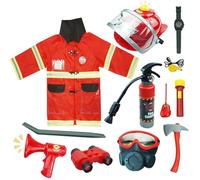 RedCrab Fireman Costume for Kids,12 Pcs Complete Accessories Firefighter Outfit, Kids with Fire Extinguisher Gifts Costume Role Play Toys for 3 4 5 6 7 8 9 10 Years