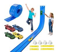 RedCrab Flexible Race Track for Kids,16.4ft Flexible Race Car Ramp Track with 4 Cars & 4 Suction Cups, Compatible with 1:64 Scale Diecast Cars, 5m Roll-Up Portable Racetrack, Good Gift for Ages 3+