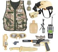 RedCrab Kids Army Costume, 12 Pcs Military Soldier Combat Dress Up Set for Aged 3-12 Toddlers, Camouflage War Accessories Halloween Role Play Costume for Chirldren Boys