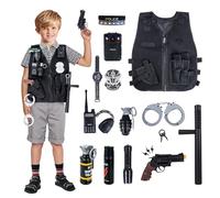 RedCrab Kids Police Costume Set, 14Pcs Pretend Play Police Officer Uniform with Vest, Walkie-talkie, Handcuffs, Dress Up Role Play Set for 3-12 Kid Toddlers Boys Girls
