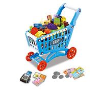 RedCrab Kids Shopping Cart Toy Supermarket 54pcs Playset Included Grocery Cart Toy,Credit Card Pretend Fruit Vegetables Shop Accessories for Boy Girl Kid (Blue)