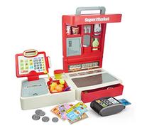 RedCrab Supermarket Cash Register for Kids,Kids Pretend Play Store Calculator Childrens Till Gift with Scanner,Play Money,Pretend Credit Card, Play Food for Boys & Girls