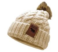 REDCUB Toddler and Baby Winter Bobble Hat Beanie with Pom Pom | Girls Boys Acrylic Kids Baby Beanies | Soft Thick Knit Winter Bobble Hat | 12-36 Months (Warm Beige)