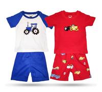 REDCUB Toddler Kids Childrens Tractor Digger Short Pyjamas Sets Boys Pjs Pajamas T Shirt Short Sleeve 100% Cotton Sleepwear for Age 1-6 Years (Pack of Two) (UK, Numeric, 130, Regular, White/Red)