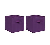 Redd Royal 2 PCS Folding Storage Boxes with Handle, Foldable Canvas Organiser Cube Basket Bin Storage Unit for Nursery Wardrobe Kids Room (Dark Purple, Pack of 2)