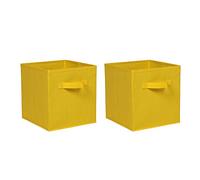 Redd Royal 2 PCS Folding Storage Boxes with Handle, Foldable Canvas Organiser Cube Basket Bin Storage Unit for Nursery Wardrobe Kids Room (Yellow, Pack of 2)