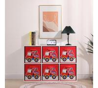 Redd Royal 2 PCS Folding Storage Boxes with Handle, Foldable Canvas Organiser Cube Basket Bin Storage Unit for Nursery Wardrobe Kids Room (2 PCS Red Car)