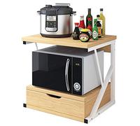 Redd Royal 2-Tier Kitchen Baker's Rack Spices Rack with Drawers, Countertop Microwave Oven Shelf Stand Storage Organizer Shelving Unit Freestanding Wood Top Metal Frame