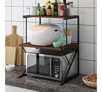 Redd Royal 3-Tier Microwave Oven Shelf Stand, Kitchen Countertop Storage Rack Spices Rack Freestanding, Home Office Printer Stand Multifunctional Unit Shelving Wood Top Metal Frame
