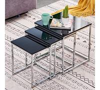 Redd Royal Black High Gloss Nest of 3 Coffee Table, Modern Design Sofa Side Corner End Lamp Table, Small Square Nesting Tables for Living Room