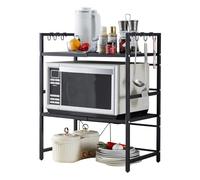 Redd Royal Kitchen Countertop Microwave Shelf Stand 3 Tiers Expandable Spices Rack, Metal Printer Stand Storage Sheving Unit Freestanding Home Office (Black, 3 Tiers Expandable)