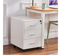 Redd Royal Mobile Wooden Home Office File Storage Cabinet with 3 Drawers, Under Desk Unit Document Filing Pedestal Cabinet with Wheels for Small Spaces (White with Lock)