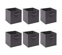 Redd Royal Pack of 2/4/6 Fabric Unit Storage Cubes Boxes Foldable with Handle, Non-Woven Fabric Collapsible Storage Organizer Basket Bins for Wardrobe Clothes Toys (Grey, Pack of 6)