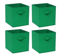 Redd Royal Pack of 2/4/6 Fabric Unit Storage Cubes Boxes Foldable with Handle, Non-Woven Fabric Collapsible Storage Organizer Basket Bins for Wardrobe Clothes Toys (Dark Green, Pack of 4)