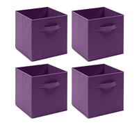 Redd Royal Pack of 2/4/6 Fabric Unit Storage Cubes Boxes Foldable with Handle, Non-Woven Fabric Collapsible Storage Organizer Basket Bins for Wardrobe Clothes Toys (Dark Purple, Pack of 4)