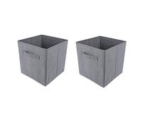 Redd Royal 2 PCS Folding Storage Boxes with Handle, Foldable Canvas Organiser Cube Basket Bin Storage Unit for Nursery Wardrobe Kids Room (Grey)