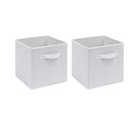 Redd Royal Pack of 2/4/6 Fabric Unit Storage Cubes Boxes Foldable with Handle, Non-Woven Fabric Collapsible Storage Organizer Basket Bins for Wardrobe Clothes Toys (White, Pack of 2)