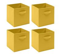 Redd Royal Pack of 2/4/6 Fabric Unit Storage Cubes Boxes Foldable with Handle, Non-Woven Fabric Collapsible Storage Organizer Basket Bins for Wardrobe Clothes Toys (Yellow, Pack of 4)