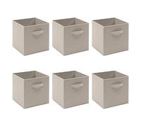 Redd Royal Pack of 2/4/6 Fabric Unit Storage Cubes Boxes Foldable with Handle, Non-Woven Fabric Collapsible Storage Organizer Basket Bins for Wardrobe Clothes Toys (Beige, Pack of 6)