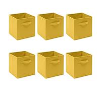 Redd Royal Pack of 2/4/6 Non-Woven Fabric Unit Storage Cubes Boxes Foldable Collapsible Storage Organizer Basket Bins with Handle for Wardrobe Clothes Toys Bedroom Living Room (Yellow, Pack of 6)