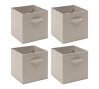 Redd Royal Pack of 2/4/6 Non-Woven Fabric Unit Storage Cubes Boxes Foldable Collapsible Storage Organizer Basket Bins with Handle for Wardrobe Clothes Toys Bedroom Living Room (Beige, Pack of 4)