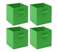 Redd Royal Pack of 2/4/6 Non-Woven Fabric Unit Storage Cubes Boxes Foldable Collapsible Storage Organizer Basket Bins with Handle for Wardrobe Clothes Toys Bedroom Living Room (Green, Pack of 4)