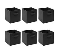 Redd Royal Pack of 2/4/6 Non-Woven Fabric Unit Storage Cubes Boxes Foldable Collapsible Storage Organizer Basket Bins with Handle for Wardrobe Clothes Toys Bedroom Living Room (Black, Pack of 6)