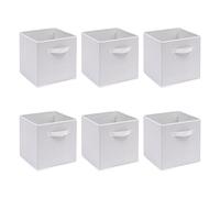 Redd Royal Pack of 2/4/6 Non-Woven Fabric Unit Storage Cubes Boxes Foldable Collapsible Storage Organizer Basket Bins with Handle for Wardrobe Clothes Toys Bedroom Living Room (White, Pack of 6)