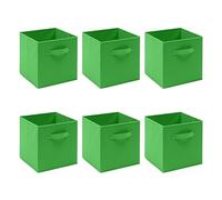 Redd Royal Pack of 2/4/6 Non-Woven Fabric Unit Storage Cubes Boxes Foldable Collapsible Storage Organizer Basket Bins with Handle for Wardrobe Clothes Toys Bedroom Living Room (Green, Pack of 6)