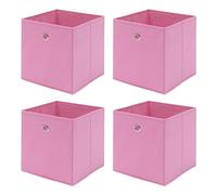 Redd Royal Pack of 2/4/6 Non-Woven Fabric Unit Storage Cubes Boxes Foldable Collapsible Storage Organizer Basket Bins with Handle for Wardrobe Clothes Toys Bedroom Living Room (Pink#2, Pack of 4)