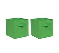 Redd Royal Pack of 2/4/6 Non-Woven Fabric Unit Storage Cubes Boxes Foldable Collapsible Storage Organizer Basket Bins with Handle for Wardrobe Clothes Toys Bedroom Living Room (Green, Pack of 2)