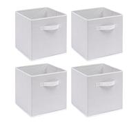 Redd Royal Pack of 2/4/6 Non-Woven Fabric Unit Storage Cubes Boxes Foldable Collapsible Storage Organizer Basket Bins with Handle for Wardrobe Clothes Toys Bedroom Living Room (White, Pack of 4)