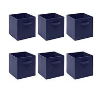 Redd Royal Pack of 2/4/6 Non-Woven Fabric Unit Storage Cubes Boxes Foldable Collapsible Storage Organizer Basket Bins with Handle for Wardrobe Clothes Toys Bedroom Living Room (Navy Blue, Pack of 6)