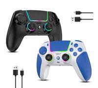 Reddening for PS4 Controller 2 Pack for PS4/PS3/Pro/PC/MAC/iOS/Android/Steam Deck, Gamepad with RGB Light/Programmable Buttons/Dual Vibration/Turbo/Touchpad/6-Axis Gyro/Headphone Jack/1000 mAh Battery
