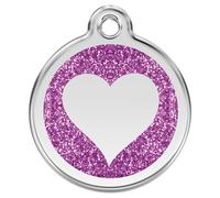 RedDingo Cat Brand Glitter Heart Purple Engravable 20Mm S Personalized