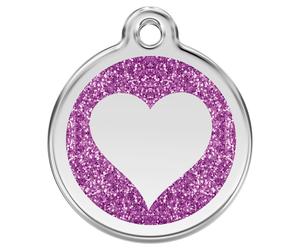 RedDingo Cat Brand Glitter Heart Purple Engravable 20Mm S Personalized