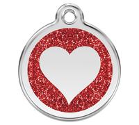 RedDingo Cat Brand Glitter Heart Red With Engraving S 20Mm Customizable