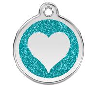 RedDingo Cat Brand With Engraving Glitter Heart Aqua, Diameter 20Mm, Small