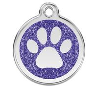 RedDingo Dog Tag Dark Blue With Engraving & Glitter Paw Print For Dogs