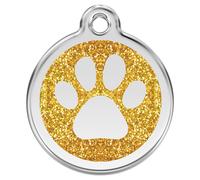 RedDingo Dog Tag Gold Custom Engraved Glitter Paw Print S/M/L
