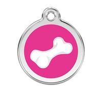 RedDingo enamel pet id tag, medium, "Cartoon Bone", Hot Pink
