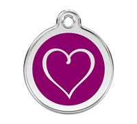 RedDingo enamel pet id tag, medium, "Cartoon Heart", Purple