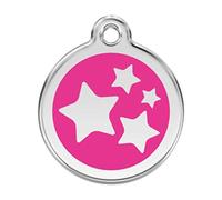 RedDingo enamel pet id tag, medium, "Stars", Hot Pink