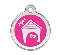 RedDingo enamel pet id tag, small, "Dog House", Hot Pink