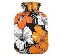 Reddish Black Vintage Flowers Cute hot Water Bottle with Soft Cover, 2L Warm Compress for Neck Shoulder Warmer, Neck and Shoulder Pain Relief, Bolsa Caliente para Dolores musculares